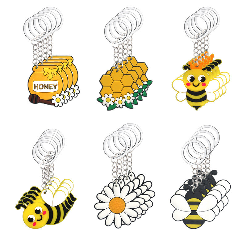 Wholesale 24pcs New Cartoon Bee Party Decoration PVC Soft Rubber Keychain